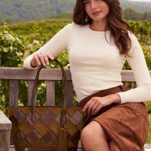 verzi tote suede leather weave